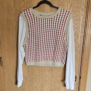 Zara Orange and White Knit Shirt with Cream Accents